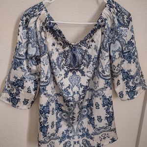Blue top off shoulder blouse